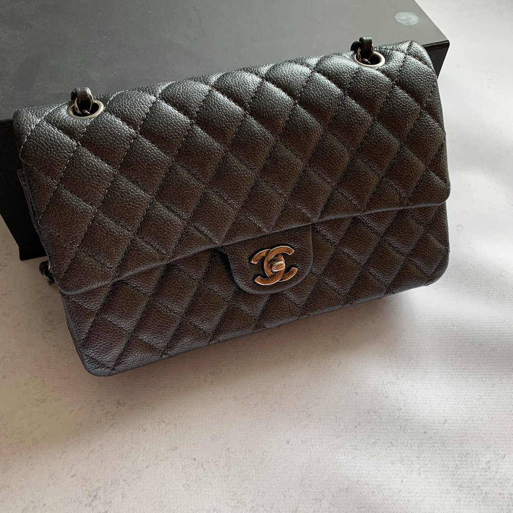 Chanel medium classic caviar bag pearly charcoal - Picture 2 of 13